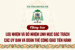 Thông báo Lưu nhiệm và Bổ nhiệm Linh mục Đặc trách các Uỷ ban và Đoàn thể Công giáo Tiến hành