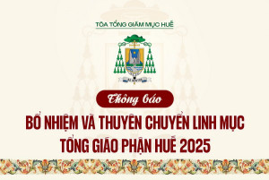 Thông báo Bổ nhiệm và Thuyên chuyển Linh mục Tổng Giáo phận Huế năm 2025